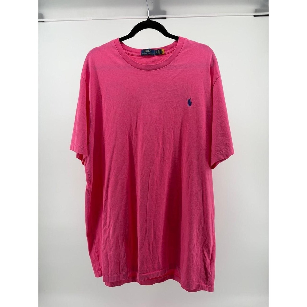 Ralph Lauren Polo T-shirt, Hot Pink Shirt Sleeve, Back Polo Logo, Men's Size XLT